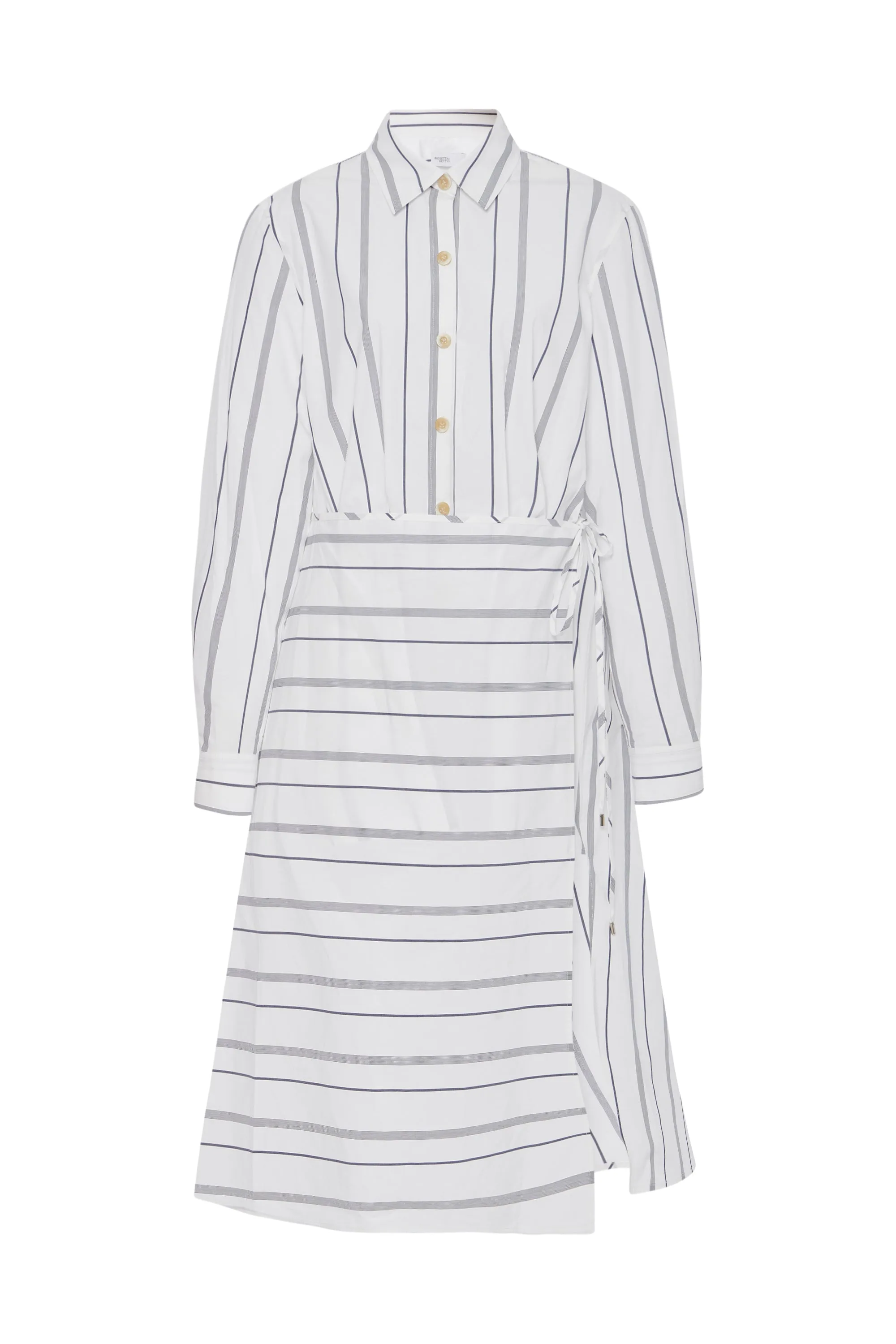 ASYMMETRIC APRON SHIRT - WIDE STRIPE COTTON POPLIN